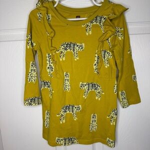 Tea Collection Bright Yellow Dress with Animal Print Size 4 GUC